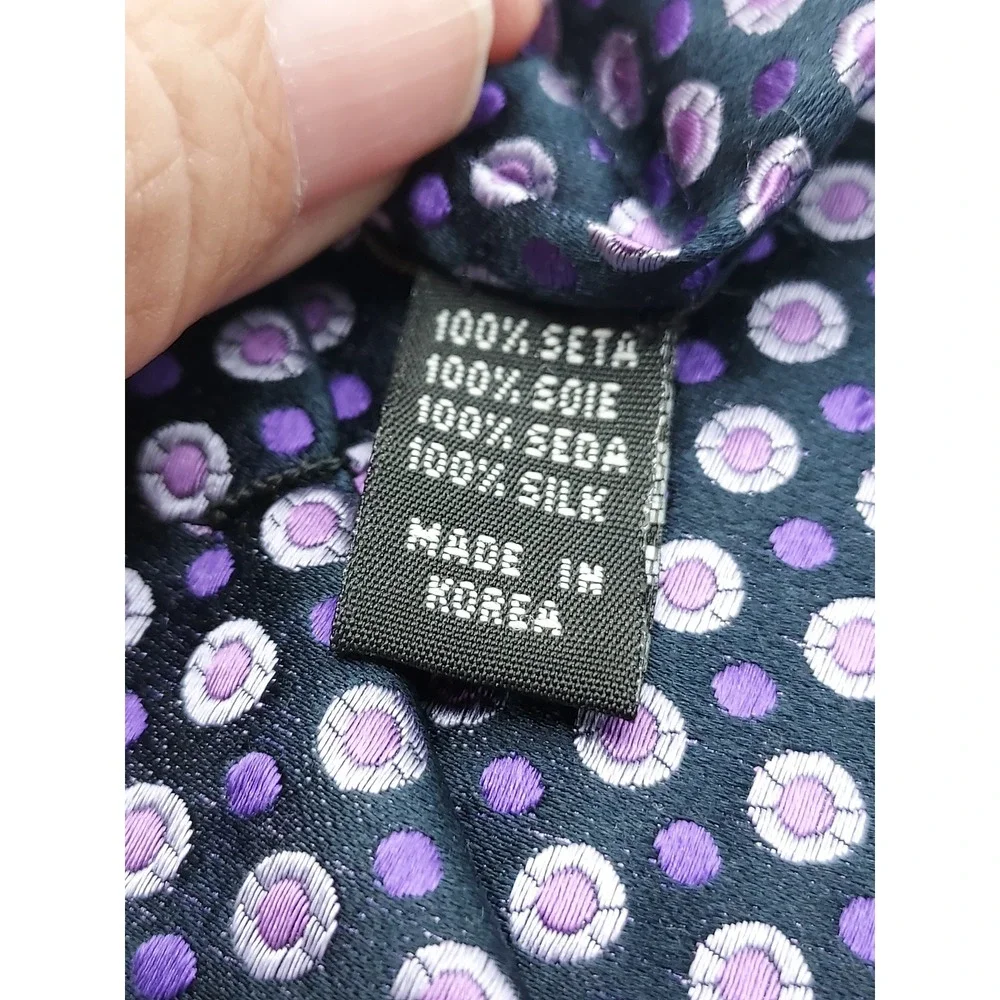 Roberto Villini Collezione Mens Silk Tie Purple Grey Geometric Medallion Navy